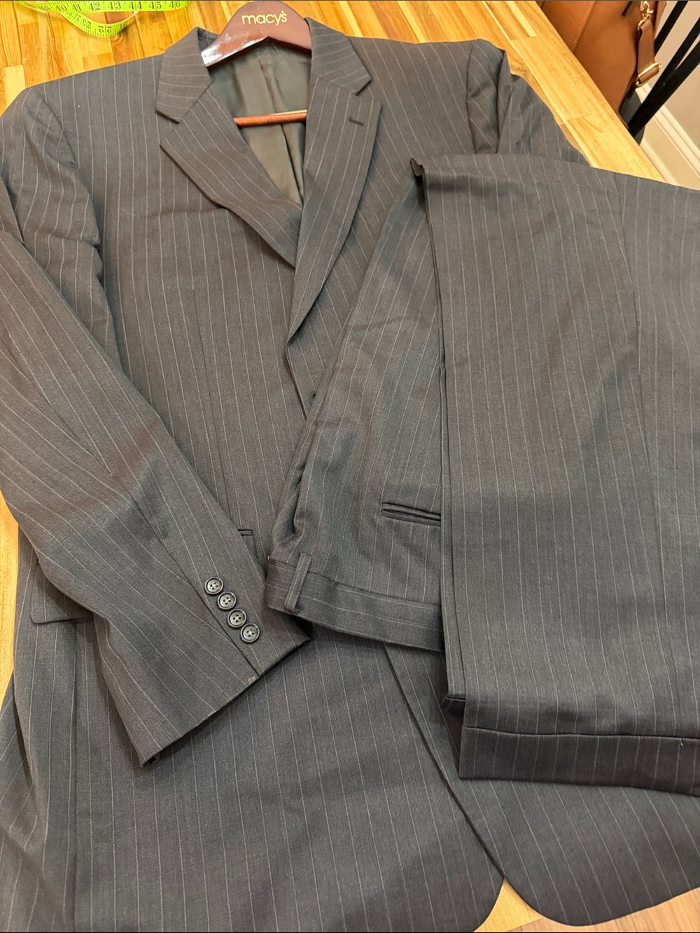 Jones New York Dark Gray Pinstripe Men's Two-Piece Suit